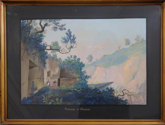 19th century Neapolitan School Eruzione du 22 Marzo 1828 and Sepolcro Di Virgilio overall 14.5 x 19.5in.